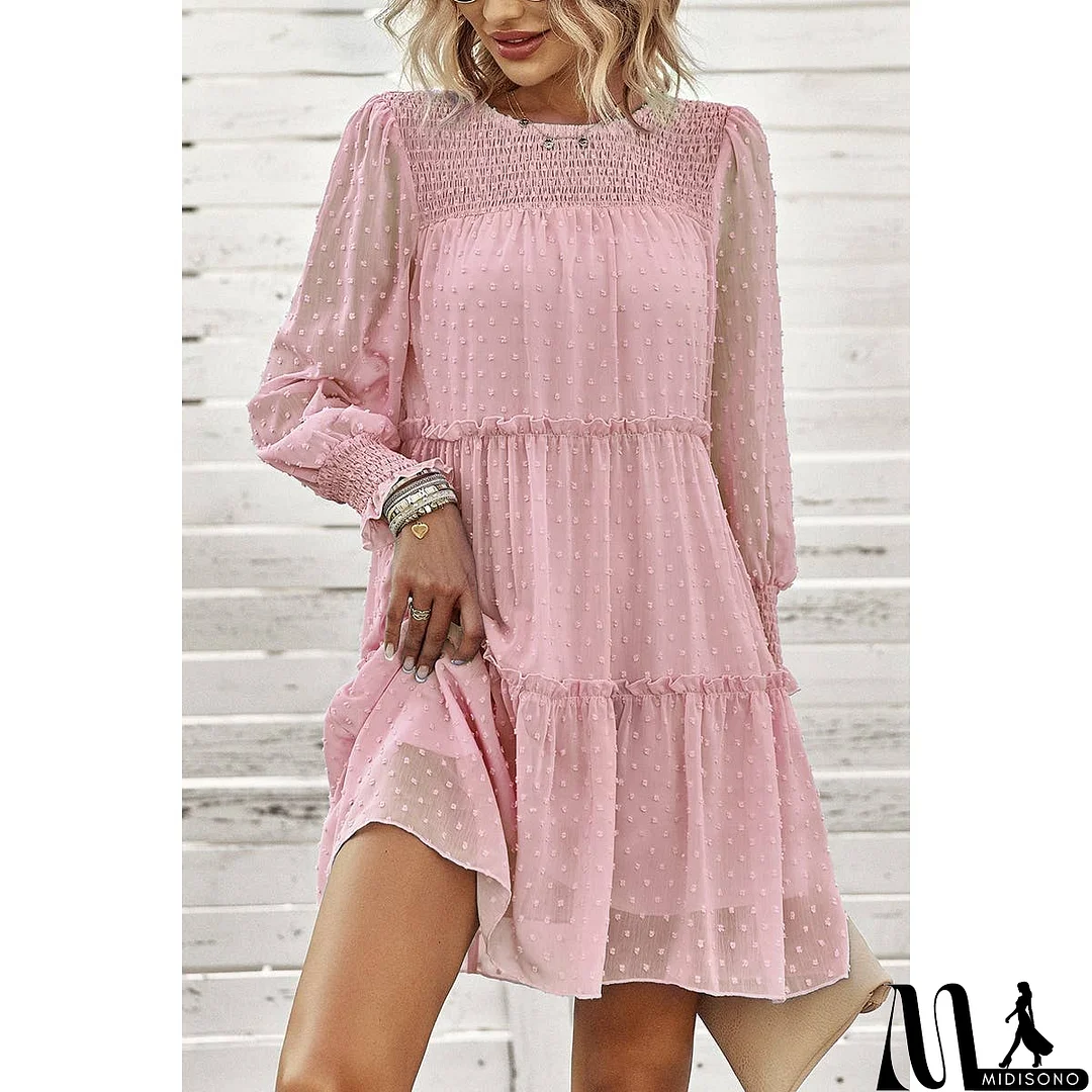 MidiSono - Dot Solid Ruched Color Block Ruffle Lined Midi Dress