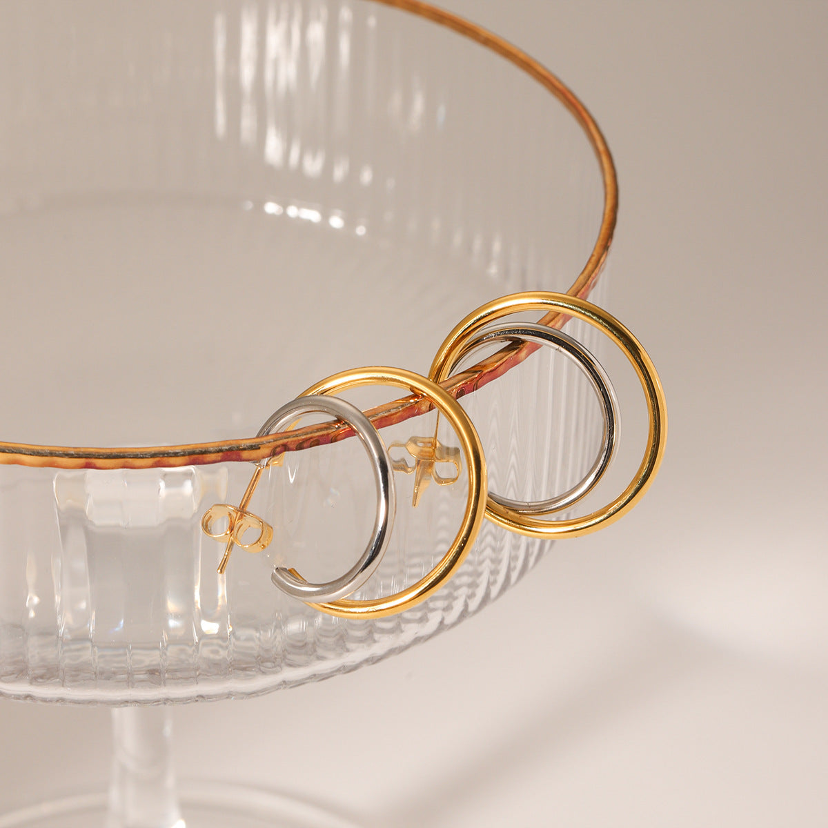 IG Style Stripe Circle Geometric Stainless Steel Electroplating Earrings