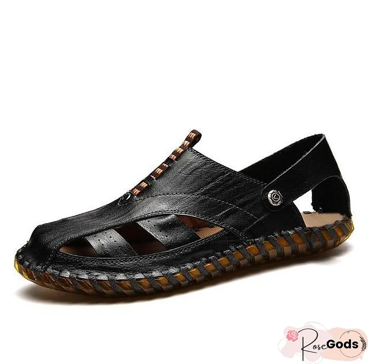 Men's Genuine Leather Sandals Breathable Beach Casual Sandal Shoes