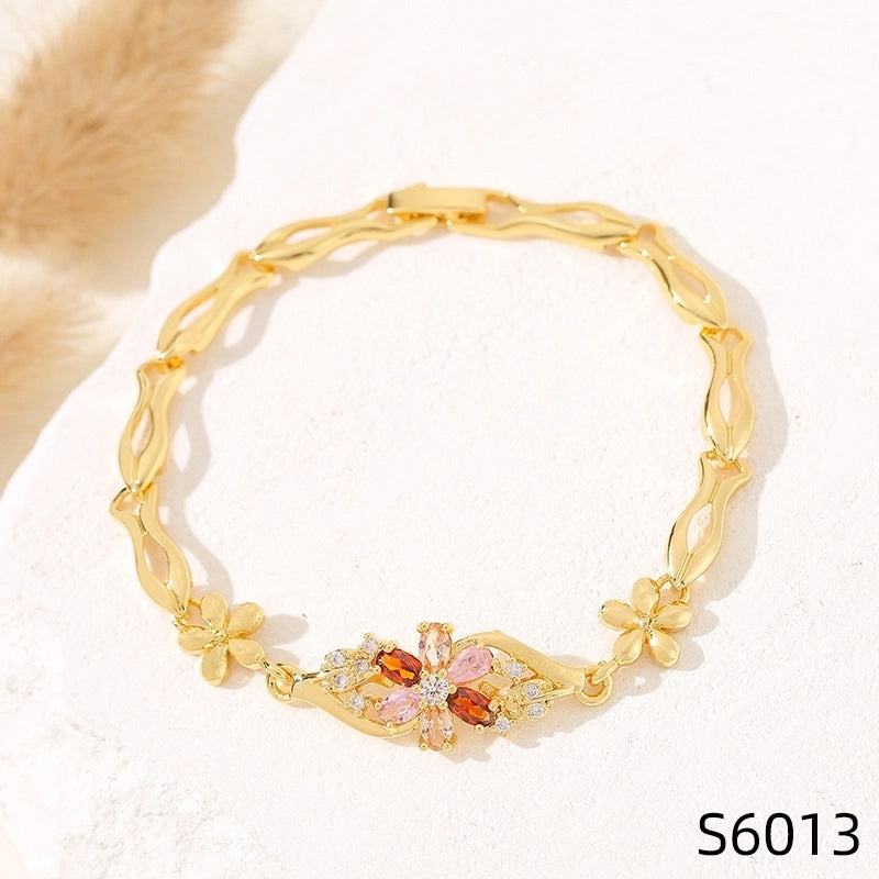 Minimalist Flower Copper Inlay Zircon Bracelets