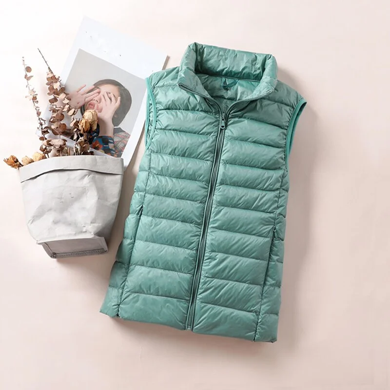 2023 New Women 90% White Duck Down Vest Women's Ultra Light Duck Down Vest Jacket Autumn Winter High Collar Sleeveless Coat