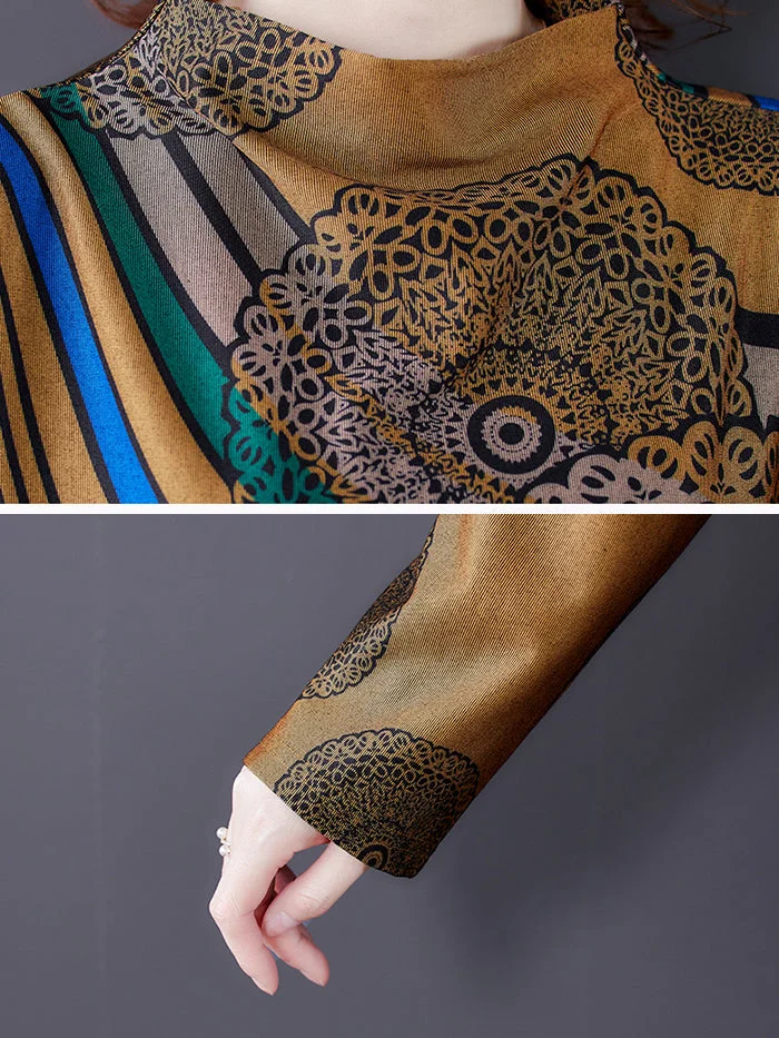 Printed Loose High Neck Long Dress