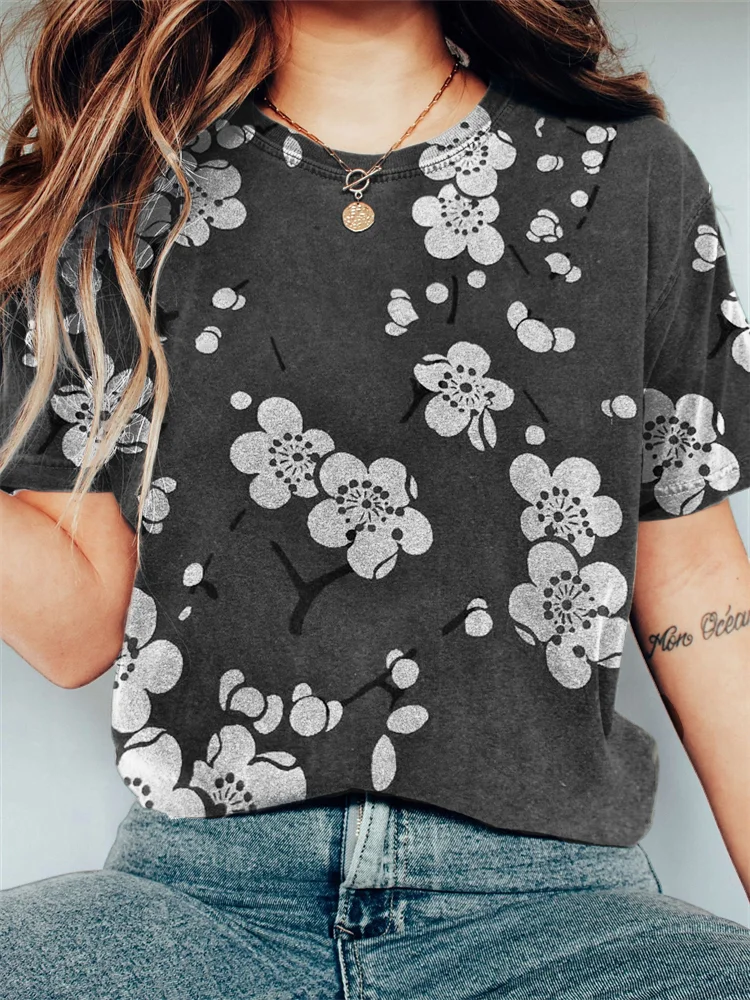 Plum Blossom Japanese Lino Art Vintage T Shirt