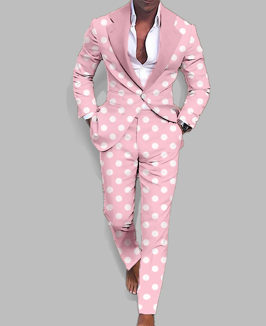 Polka Dot Notch Lapel One Button Blazer & Pants 2Pcs Set