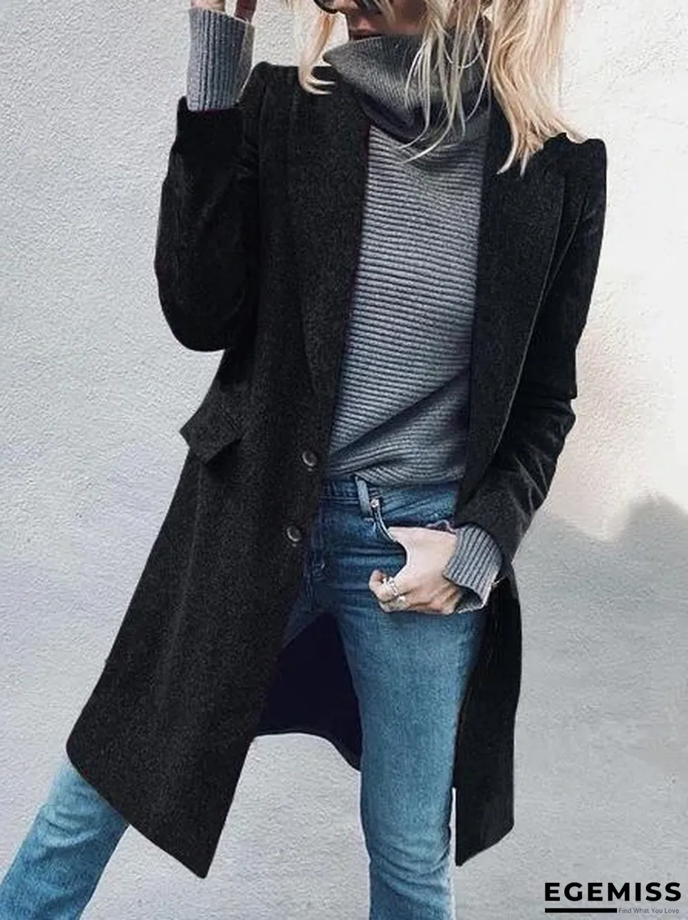 Fashion Lapel Mid-length Solid Color Woolen Coat | EGEMISS
