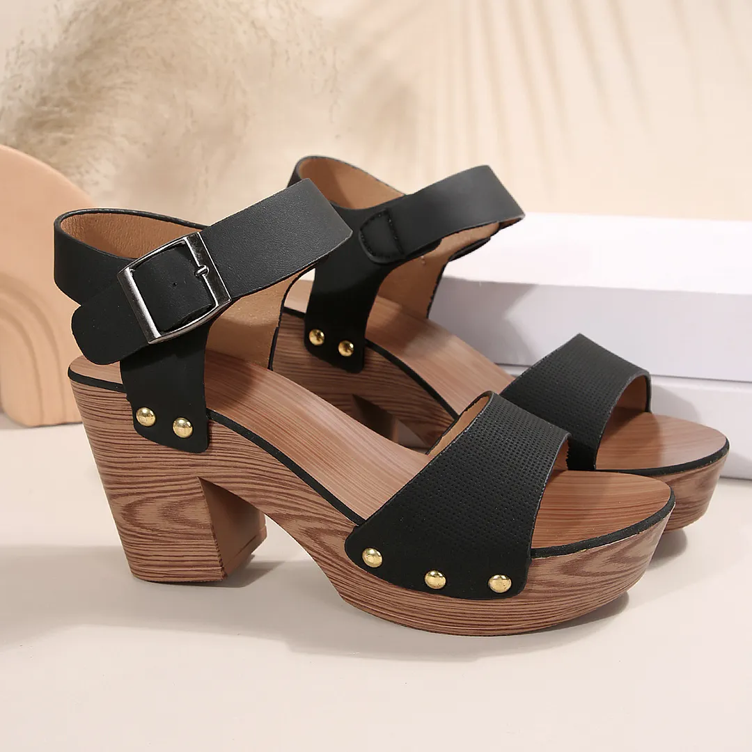 Breakj Breakj Summer New High-Heeled Sandals Women's Shoes With Fish Mouth Sandals Belt Buckle High Heel Casual Sandals