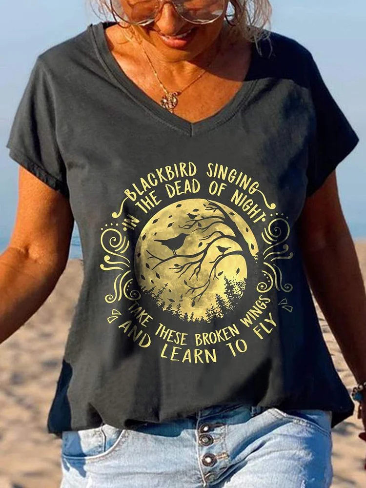 Blackbird Singing In The Dead Night Printed Graphic Tees