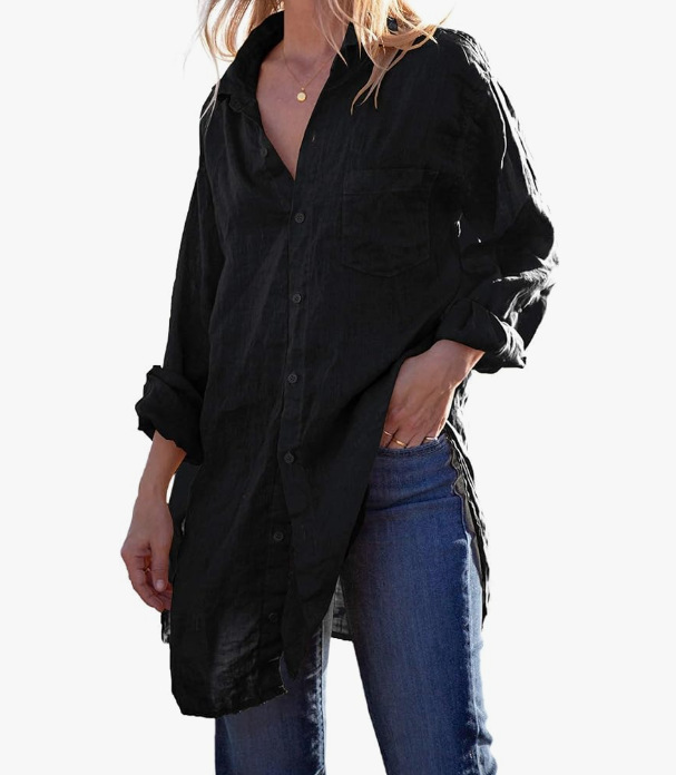 Mature Women Long Shirt Loose Beach Bikini Cover Up Women Casual Beachwear