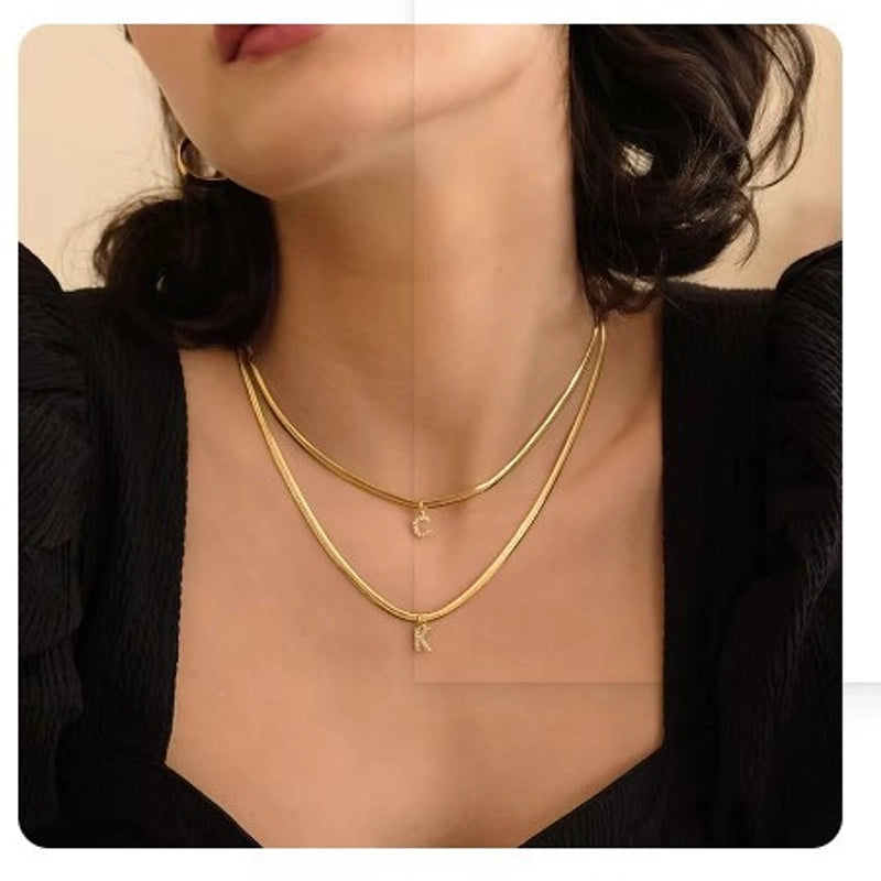 1 Piece 15-18mm 304 Stainless Steel Copper Zircon Letter Pendant Chain Jewelry Accessories