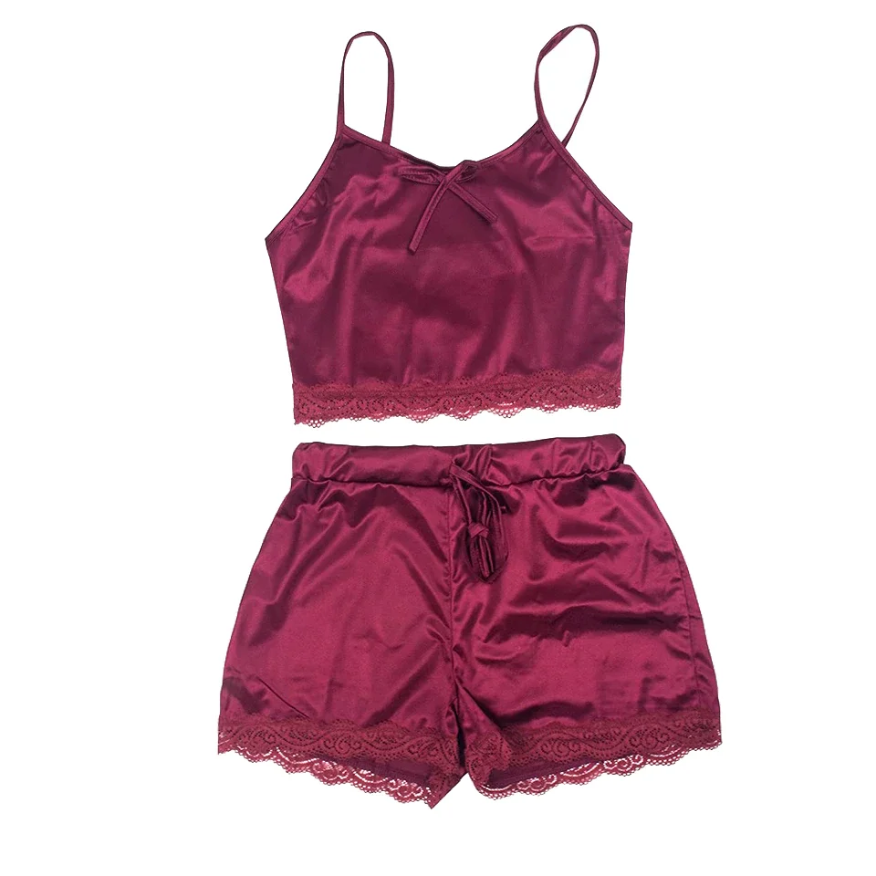 Billionm Ladies Sexy 2 Piece Satin Silk Pajama Set Sleeveless Pyjamas Sleep Shorts Set Lace Pijama Suit Sleepwear For Women Sexy Nighties