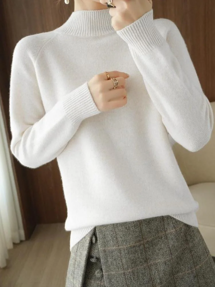Women's Half-Turtleneck Undershirt Solid Color Wool Long Sleeve Sweater