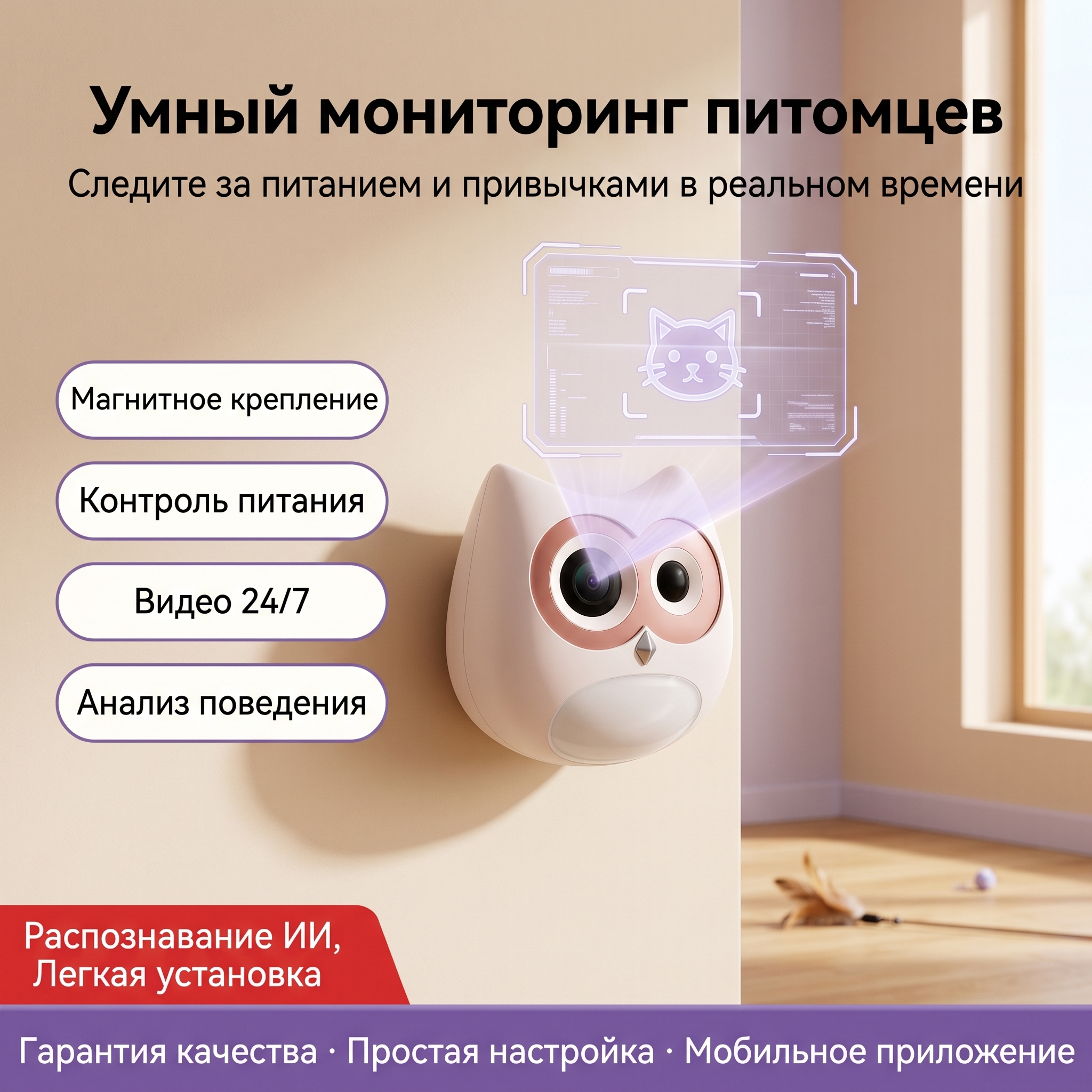 GOPET&reg;Камера для мониторинга лотка &mdash; контроль здоровья кошки и распознавание нескольких питомцев