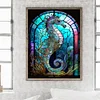 Diamond Painting-DIY Round Drill Stained Glass Hippocampus(Round and Part AB Drill) (35*45CM)