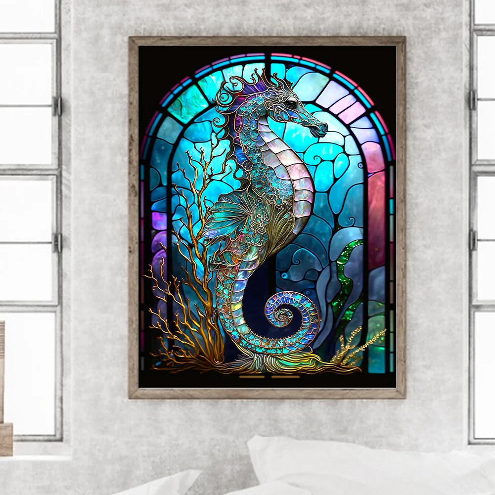 Partial AB Diamond Painting - Full Round Drill - Stained Glass Hippocampus(Canvas|35*45cm)