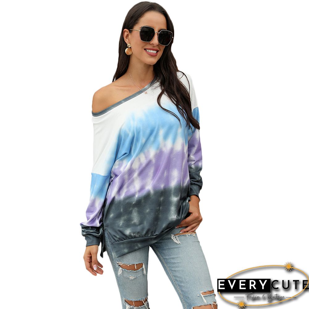 Purple Ombre Tie Dye Print Pullover Top
