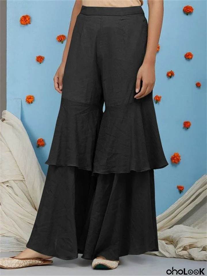 Female Unique Design Stitching Solid Wide Leg Pants