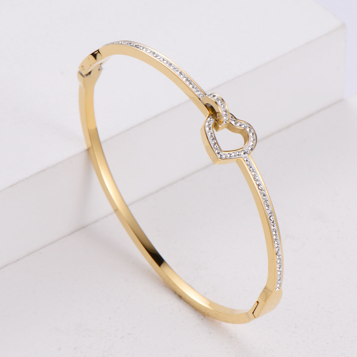 Fashion Women Diamond Heart Titanium Steel Polishing Bangles4
