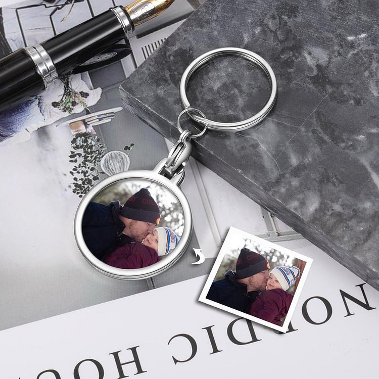 Custom Photo Keychain Round Pendant Personalized Key Chain with Engraving