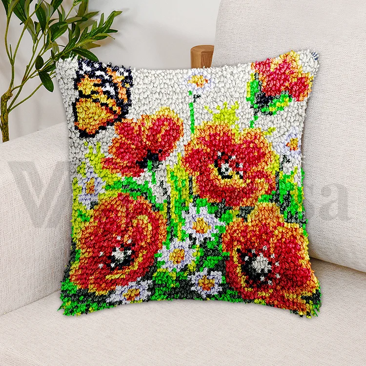Flower With Butterfly Pillowcase Latch Hook Kits for Beginners veirousa