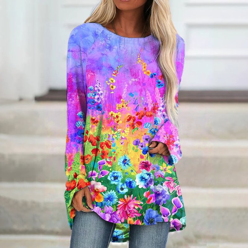 Beautiful Color Floral Print Women's Casual T-shirt