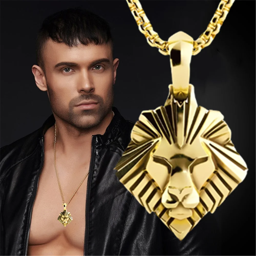 Men's Punk Abstract Silver Gold Lion Pendant Necklace-VESSFUL