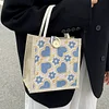 Purple Blue Flower Heart Linen Tote Bag