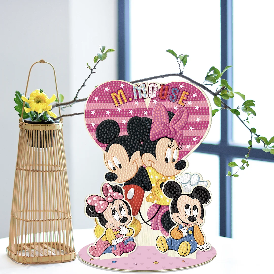 DIY Minnie Mickey Mouse Wooden Diamond Painting Desktop Combination Ornaments Kit for Office Desktop Decor