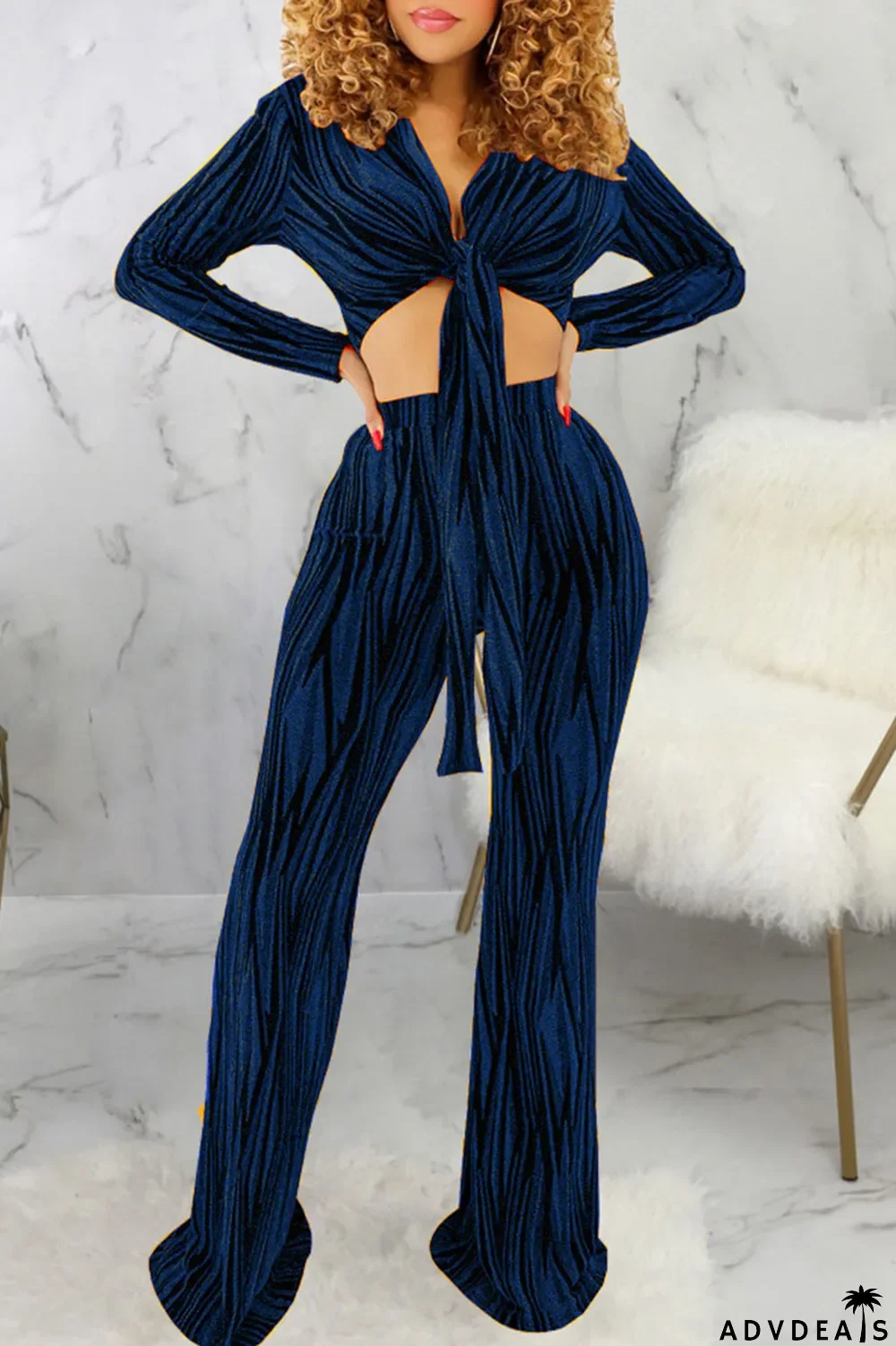 Black Sexy Print Bandage Patchwork V Neck Long Sleeve Two Pieces