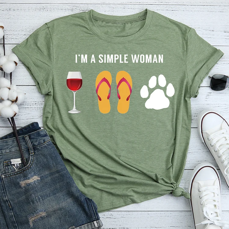 I Am A Simple Woman Wine Beach Sandals Dog Lover T-Shirt Tee-05588