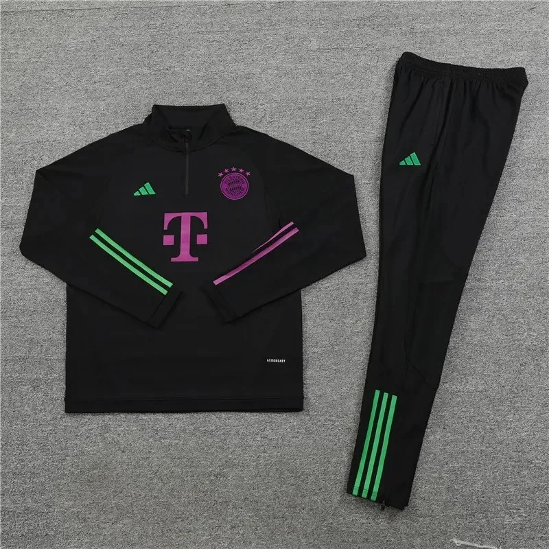 2023/2024 Bayern Munich Half-Pull Training Suit Black Football Shirt 1:1 Thai Quality