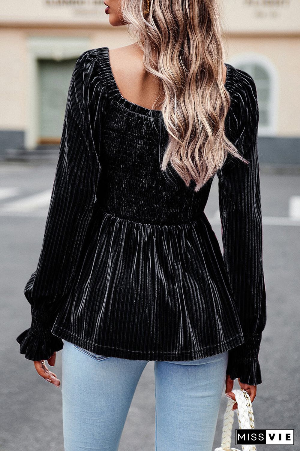 Elegant Solid Fold Square Collar Tops(4 Colors)