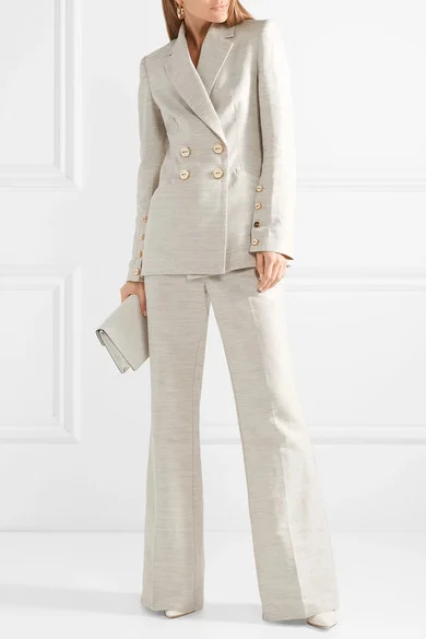 Women's Beige Double-breasted blazer for Work |FSJ Shoes
