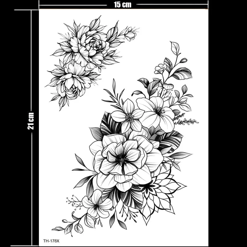 Tattoo Sticker Flower Big Body Art Waterproof Temporary Sexy Thigh Tattoos For Woman Tattoo Fake Water Black Sketch Line Sleeve