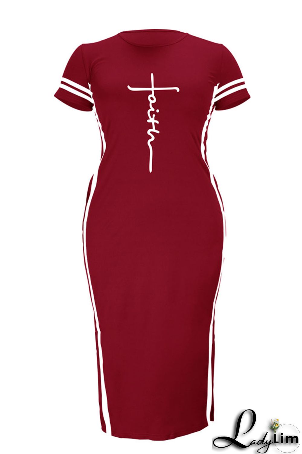 Tibetan Blue Fashion Casual Plus Size Print Slit O Neck Short Sleeve Dress
