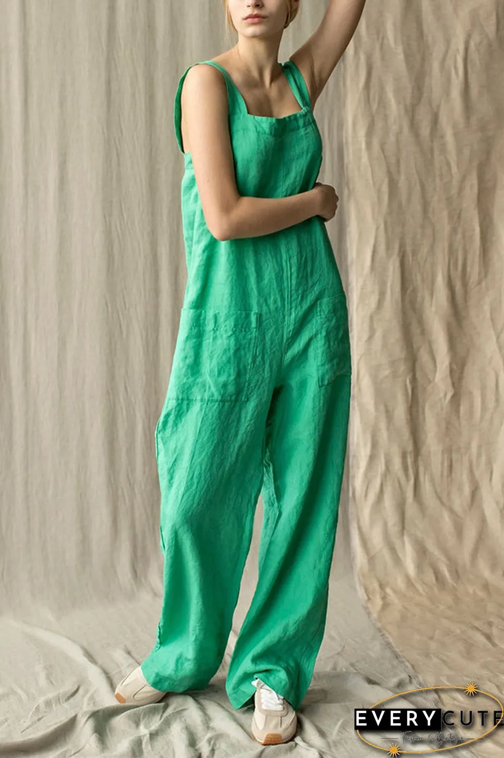 Square Neck Pockets Dungarees Jumpsuits