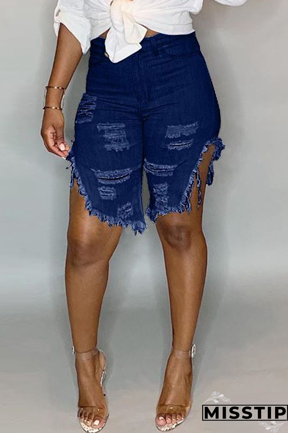 Light Blue Fashion Casual Mid Waist Jeans