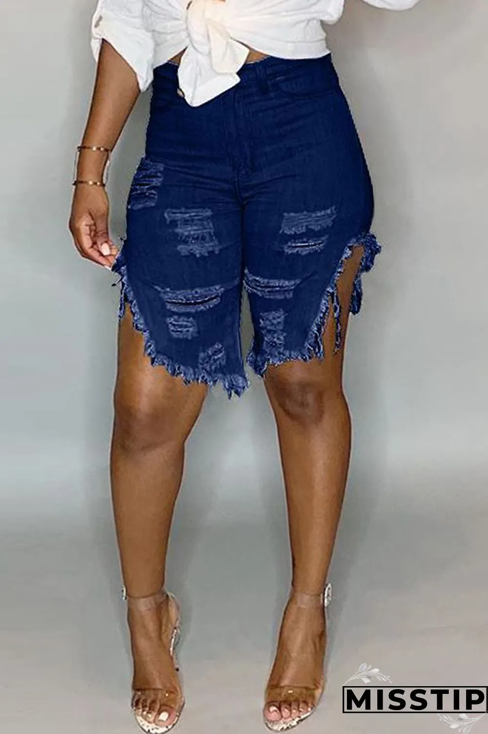 Light Blue Fashion Casual Mid Waist Jeans
