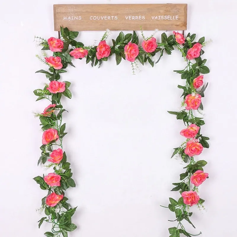 Silk Artificial Rose Vine Hanging Flowers for Wedding Home Garden Living Room Wall Decoration Rattan Fake Plants Leaves Garland