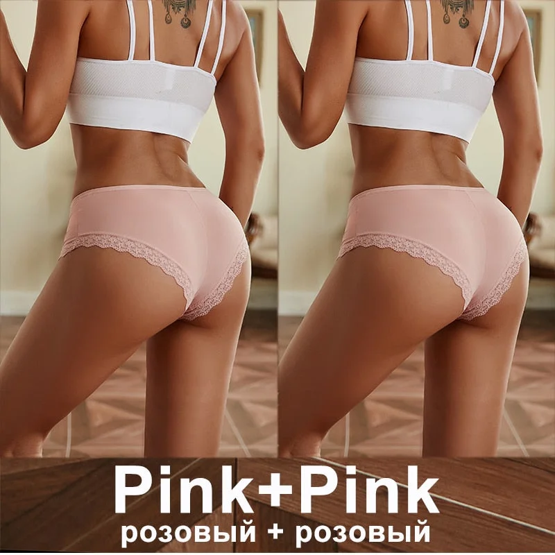 2PCS/Set Women Underwear Lace Panties Underwear Sexy Seamless Female Lingerie Intimate Underpants Cheekie Panties Floral Finetoo