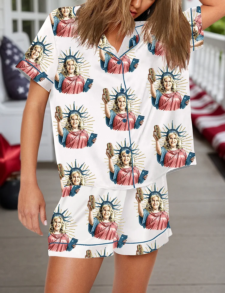 Women's You Look Like the 4th Of July Movie Meme Short Sleeve Satin Pajama Set
