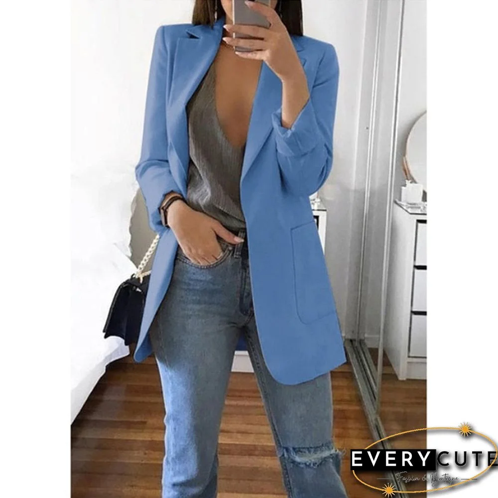 Women's Blazer Jackets Autumn Casual Plus Size Fashion Basic Notched Slim Solid Coats Office Ladies Outwear Chic Loose Coat