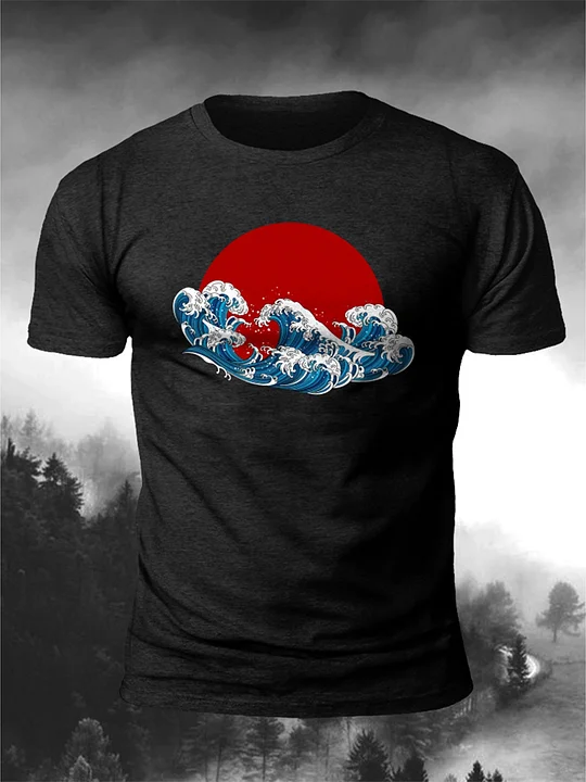 GR8Shop Catzilla Japanese Sunset Style T-Shirt Maglietta Grigio per Uomo Size S