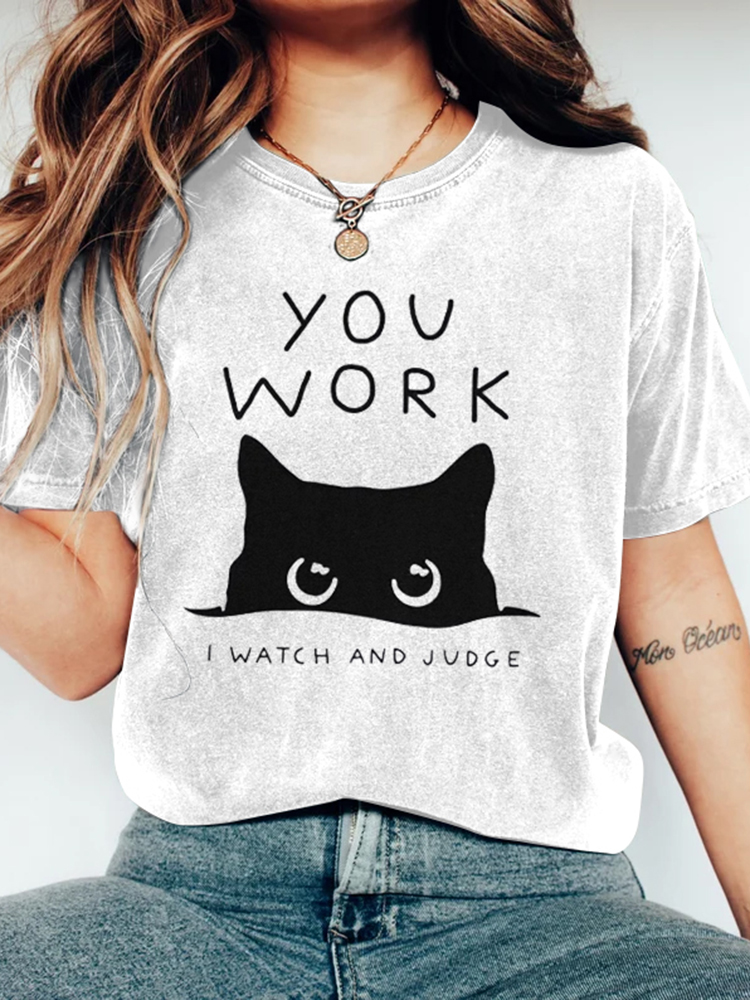 Comstylish Abstract Creative A Cat That Spies Art Print T-shirt