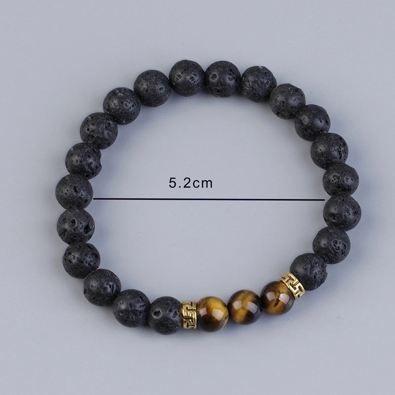 Retro Round Volcanic Rock Agate Tiger Eye Beaded Unisex Bracelets