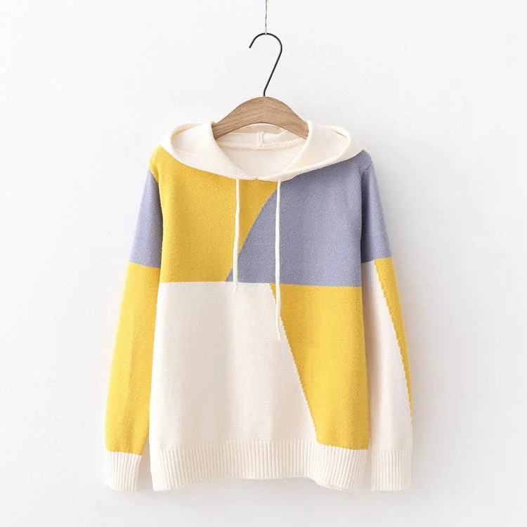 Pastel Mixed Color Hoodie Knitting Sweater S12866