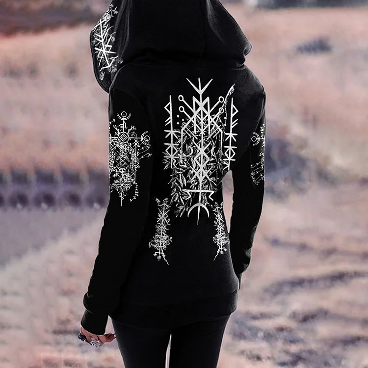 Wearshes Retro Tribal Floral Viking Ethnic Graphics Hoodie
