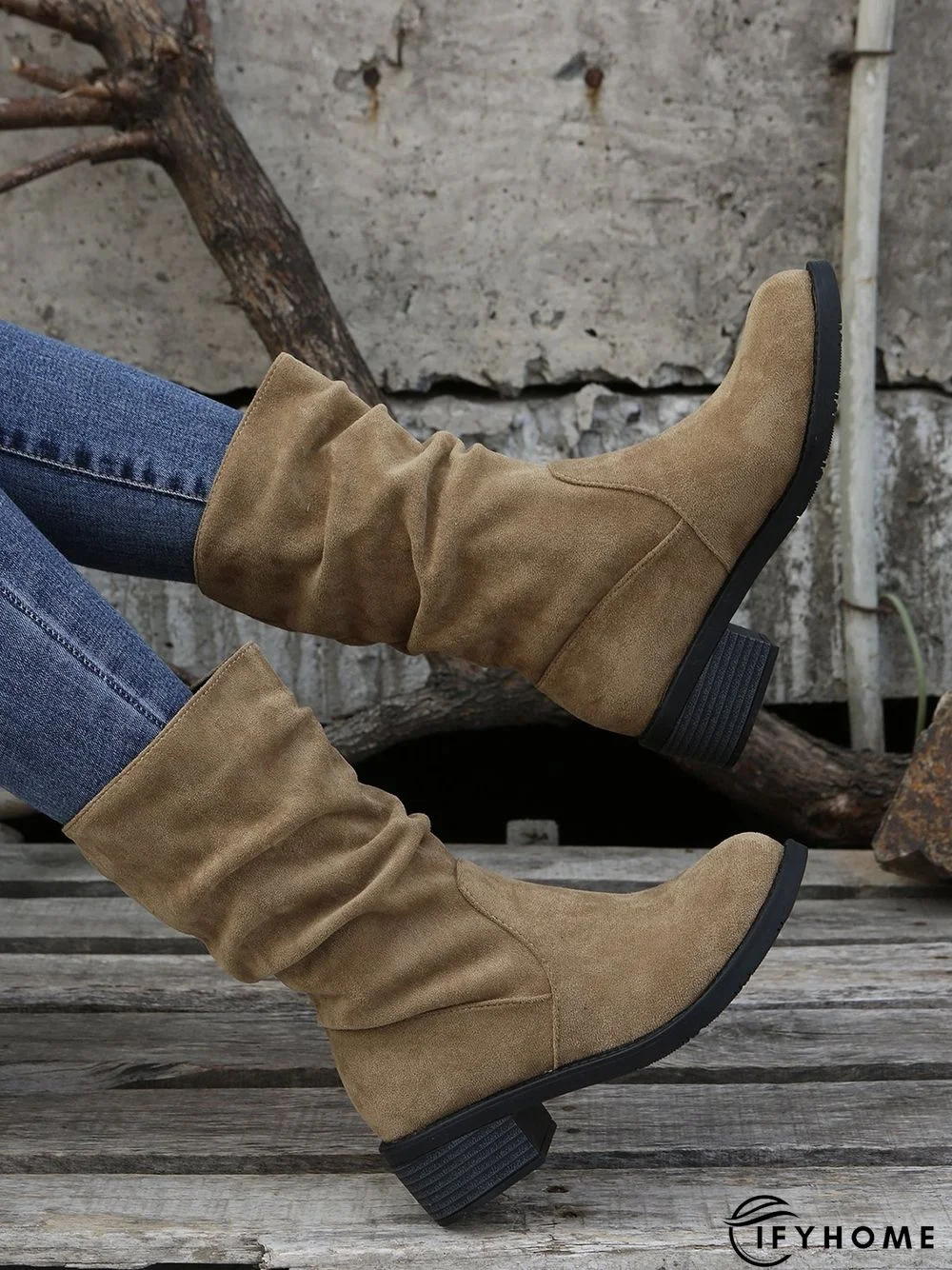 Faux Suede Slip On Slouchy Boots | IFYHOME