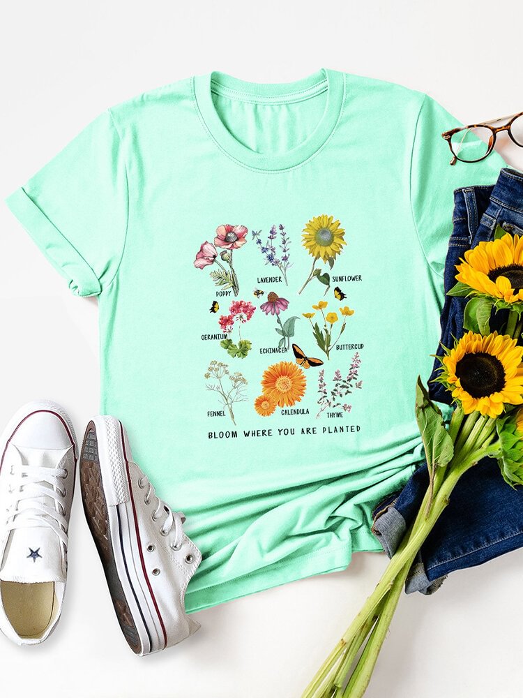 Calico Floral Print O neck Casual Short Sleeve T Shirt For Women P1796135