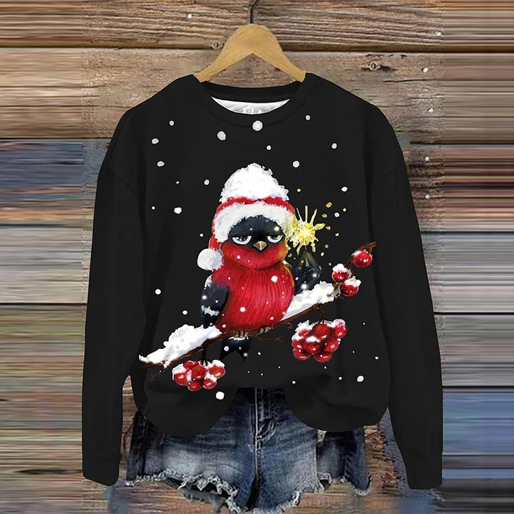 Comstylish Christmas Owl Print Long Sleeve Sweatshirt