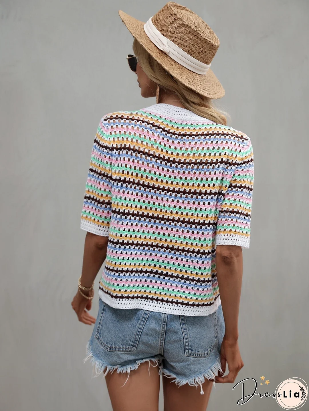 SAYLOR STRIPPED HALF SLEEVE KNIT TOP